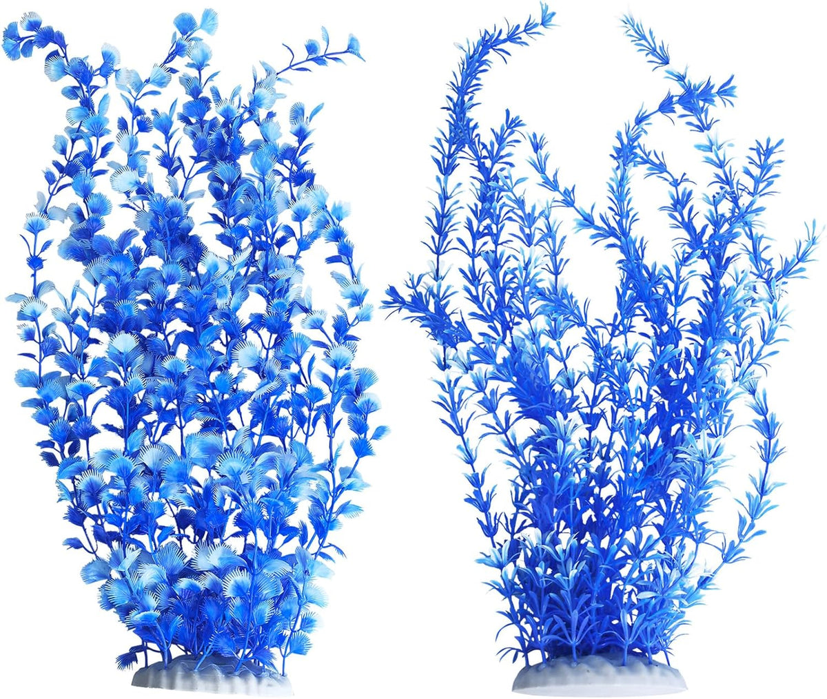 Hamiledyi Aquarium Plastic Plants Aquarium Decor Artificial Fish Tank Plants,Tall Fish Tank Decorations, Extra Large Aquarium Plant 23.6-inch Tall,2PCS（Blue）