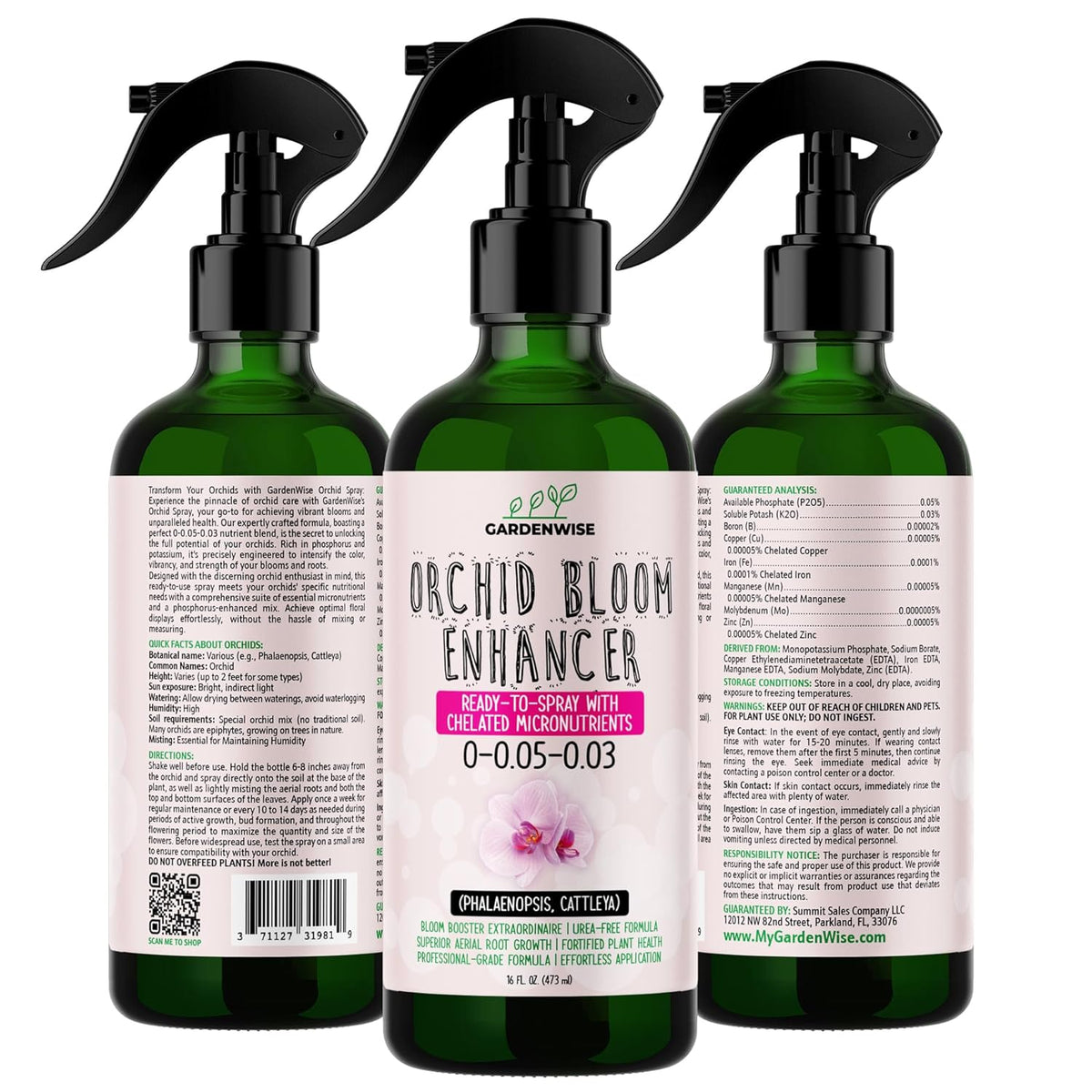 Orchid Food Bloom Booster Fertilizer - Bloom Orchids Fertilizer – Phosphorus and Potassium Formula 0-0.05-0.03 - Ready-to-Use Spray with Chelated Micronutrients (16 OZ)