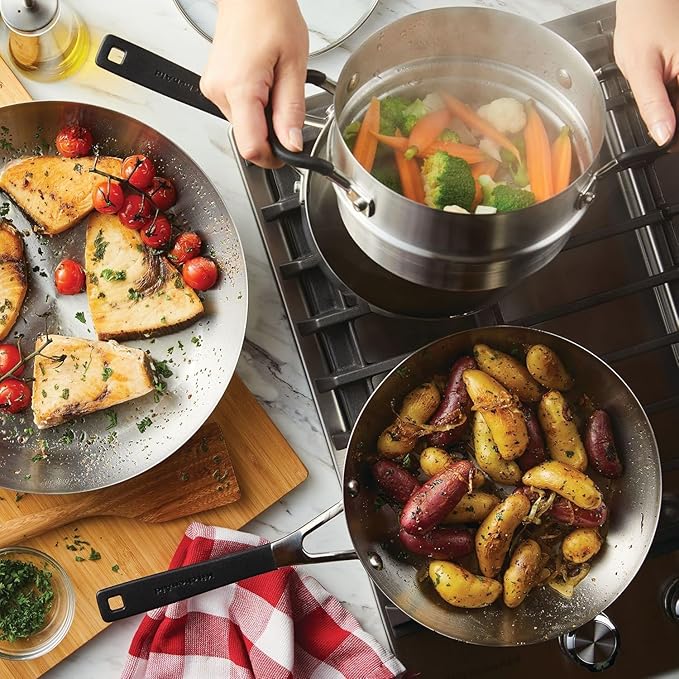 KitchenAid Stainless Steel Cookware/Pots and Pans Set, 10 Piece, Brushed Stainless Steel