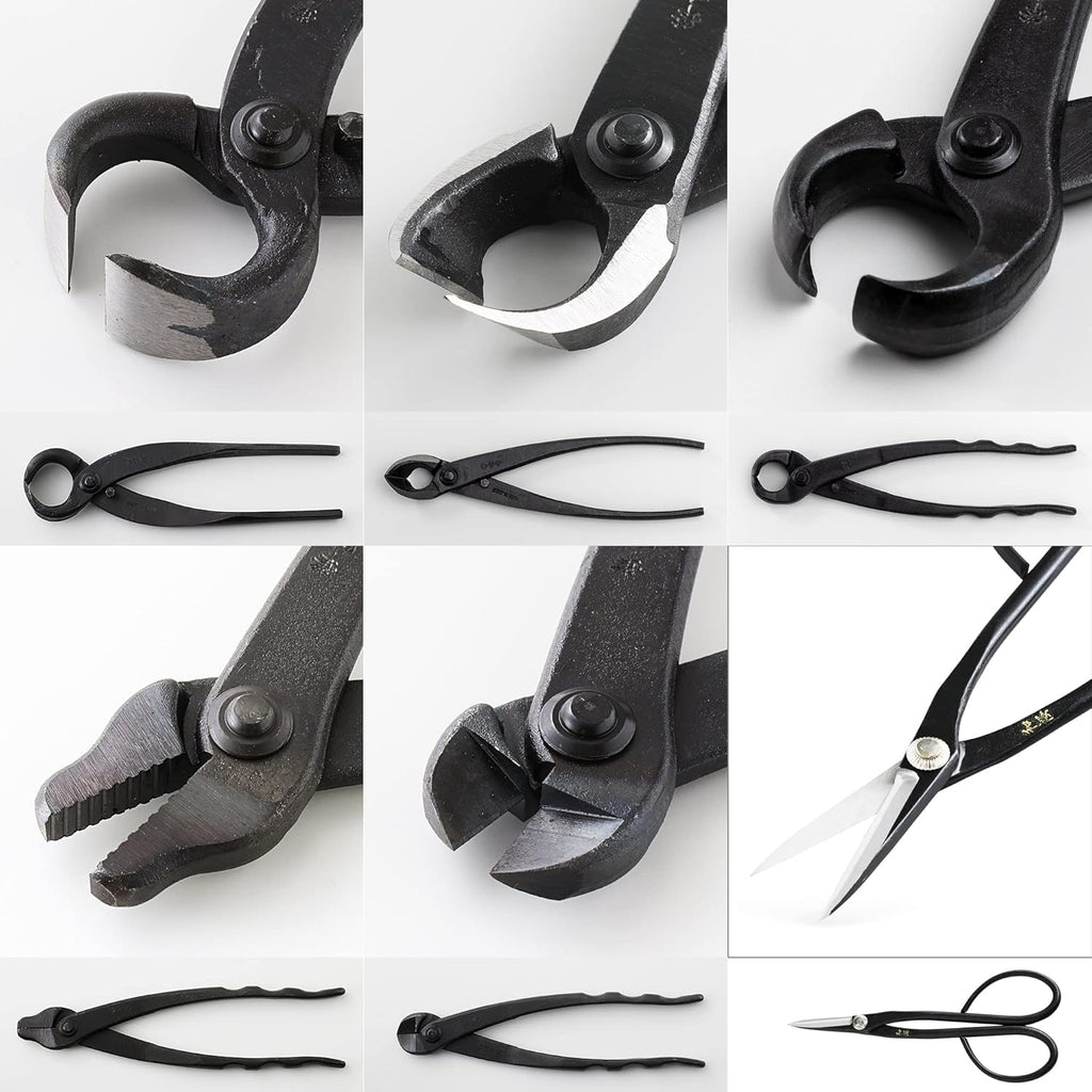 Wazakura Made in Japan 6PCS Bonsai Professional Tool Kit with Roll Bag: Japanese Yasugi Steel Satsuki Bonsai Scissors, Concave Branch Cutter, Knob Cutter, Jin Plier, Wire Cutter, Root Cutter