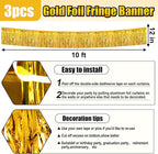 3 Pack 10 Long Gold Metallic Foil Fringe Garland Wall Hanging Tassle Banner, Mother's Day, Easter, Parade Floats, Birthday, Theme Party, Wedding Party Decorations