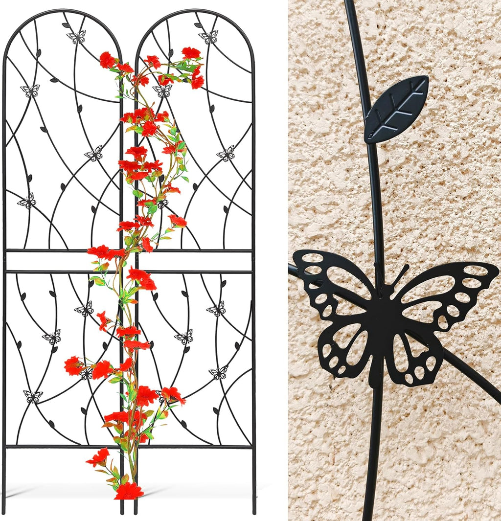 6 Pack Metal Garden Trellis 86.7" Tall Outdoor Climbing Plant Support for Roses, Flowers, Rustproof Durable Black Galvanized Tube, Lawn Garden Fence Decor Screen, 86.7" H