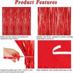 12 Pack Red Curtains, 3.28 FT x 7.05 FT Party Streamer, Metallic Party Backdrop Birthday Streamer Foil Curtains, Fringe Tinsel for Red Party Decor Casino Theme Decorations Party Supplies