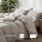 MooMee Bedding Duvet Cover Set 100% Washed Cotton Linen Like Textured Breathable Durable Soft Comfy (Heathered Cream Grey, Oversized Queen 98"x98")