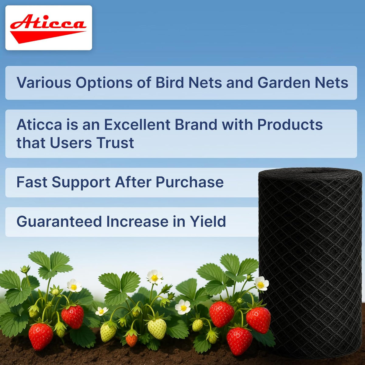 Heavy Duty Bird Netting for Garden Protection & Fruit Trees, 7.5x65 Ft with 10 Stakes – Black Anti-Bird Net for Poultry, Deer, & Squirrel Protection, Durable Nylon Mesh for Garden and Yard Use