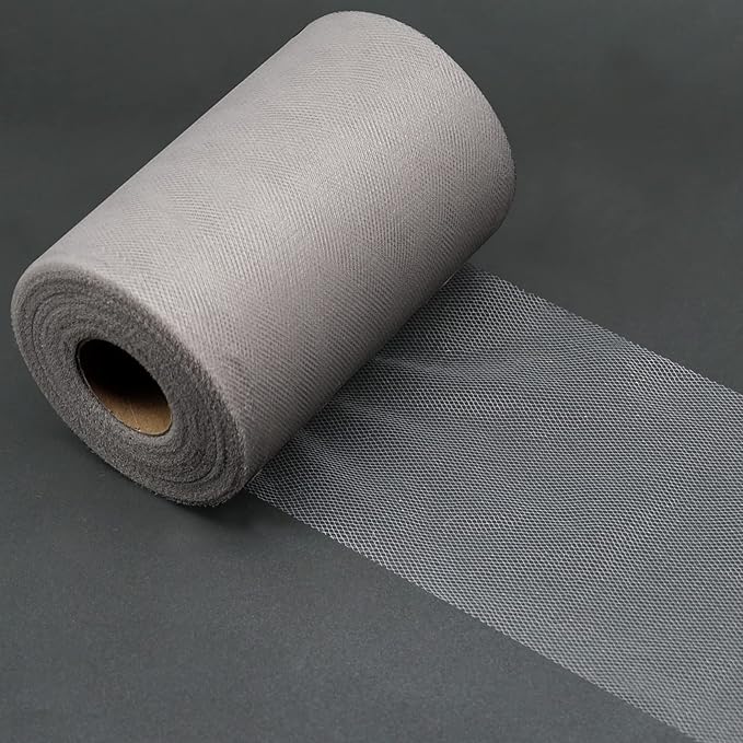Silver Tulle Fabric Rolls 6 Inch by 100 Yards (300 feet) Fabric Spool Tulle Ribbon for DIY Silver Tutu Bow Baby Shower Birthday Party Wedding Christmas Decorations Craft Supplies