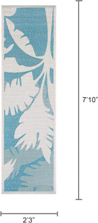 Couristan Monaco Indoor Outdoor Area Rug – Coastal Flora 2'3" x 7'10" Runner in Ivory Turquoise – Flatwoven, Hose Washable, Pet Friendly Rug for Patio, Porch and Home Decor