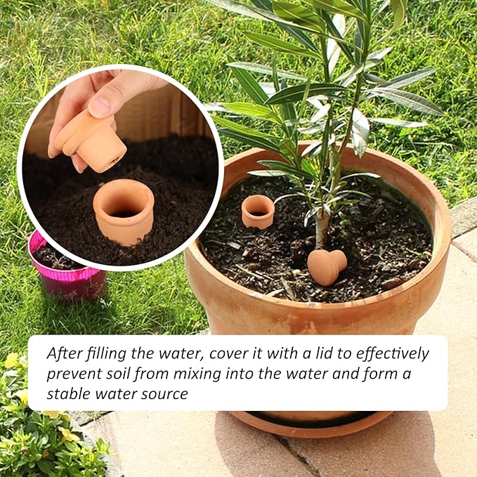 2pcs large Plant Watering Globes Ollas 10×5×5inch 61oz Terracotta Watering Pot Self Watering Planter Terra Cotta Clay Watering Spikes for Indoor Outdoor Plants Indoor Outdoor Large Reservoir Bulbs