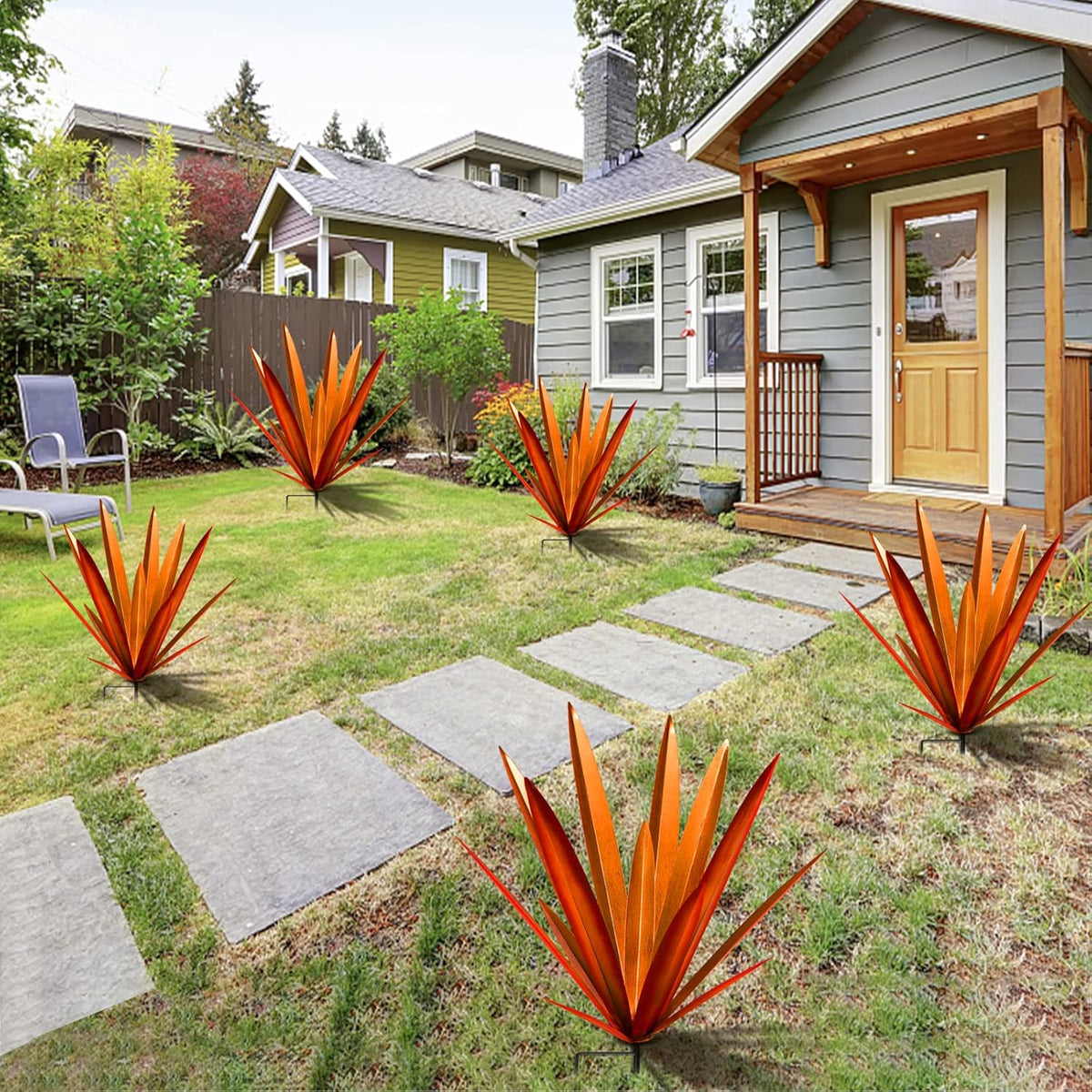 Homight Large Agave Sculpture Rustic Metal Agave Plant Outdoor Interior Decoration Outdoor Lawn Decoration Yard Wooden Posts Matching Garden Suitable for Patio