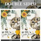 Summer Cat Garden Flag for Outside 12x18 Double Sided,Be The Sunshine Cat with Sunflowers Small Yard Flags, Seasonal Decor for Spring Farmhouse Holiday Outdoor