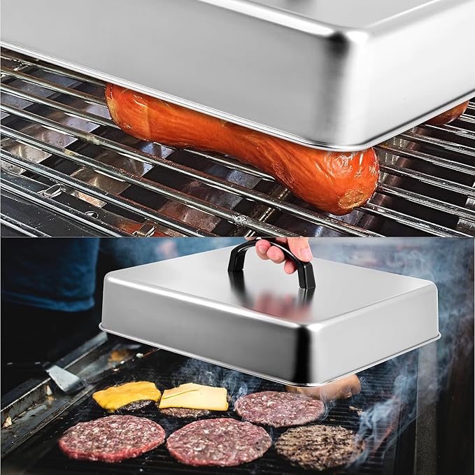 Rectangular Basting Cover, Stainless Steel Grill Cover Lid for Outdoor Cooking, 13"(L) x 11.2"(W) x 2.5"(H), Cheese Melting Dome, Keeps Cooked Food Warm, 1 Pack