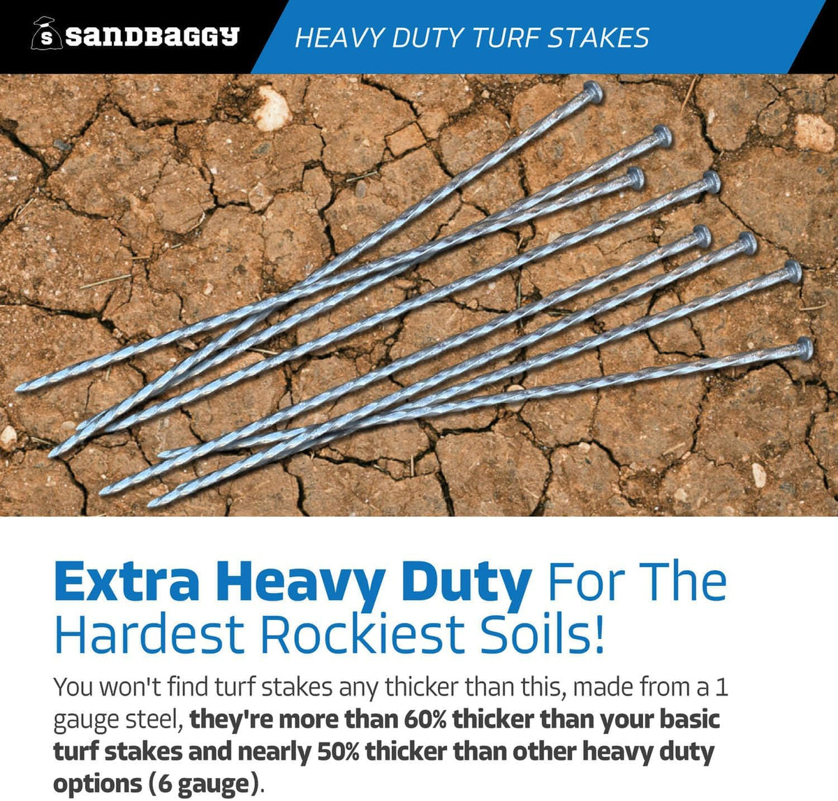 Sandbaggy 18" Heavy Duty Galvanized Artificial Turf Stakes - Spiral Landscape Nails - Ground Spikes/Pins, Synthetic Grass, Lawn, Edging, Weed Barrier Fabric (18 inch - Ultra Heavy Duty, 25, Count)