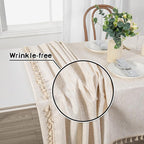 MYSKY HOME Rectangle Tablecloth, 60x60 inches, Heavy Duty Cotton Tassel Linen Look Waterproof Farmhouse Tablecloth, Wrinkle Free, Beige Tassels for Kitchen Dining, Party