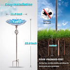 MUMTOP Bird Baths for Outdoors, Outdoor Bird Bath,Glass Birdbath Sunflower Bird Feeders Bowl with Stake for Garden Yard Decor (Blue)