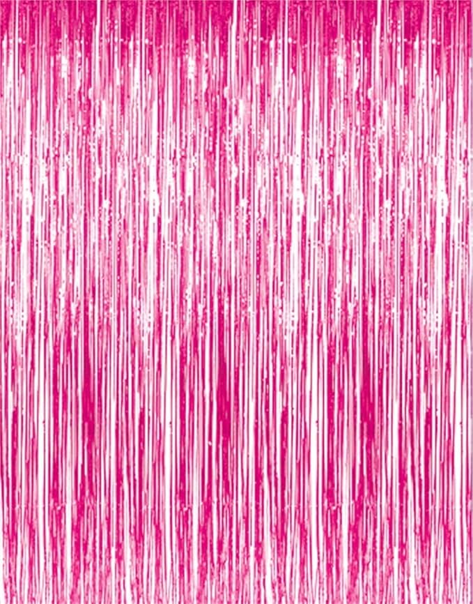 GOER 3.2 ft x 8.2 ft Metallic Tinsel Foil Fringe Curtains Party Photo Backdrop Party Streamers for Galentines Day,Birthday,Graduation,New Year Eve Decorations Wedding Decor (1 Pack, Hot Pink)