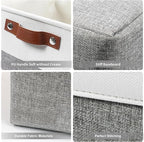Large Fabric Storage Baskets | 50L Storage Bins, Decorative Linen Closet Baskets with Handles for Organizing, Shelf, Toys, Clothes, Home, Office, Nursery, 17x12x15Inches (Grey&White)