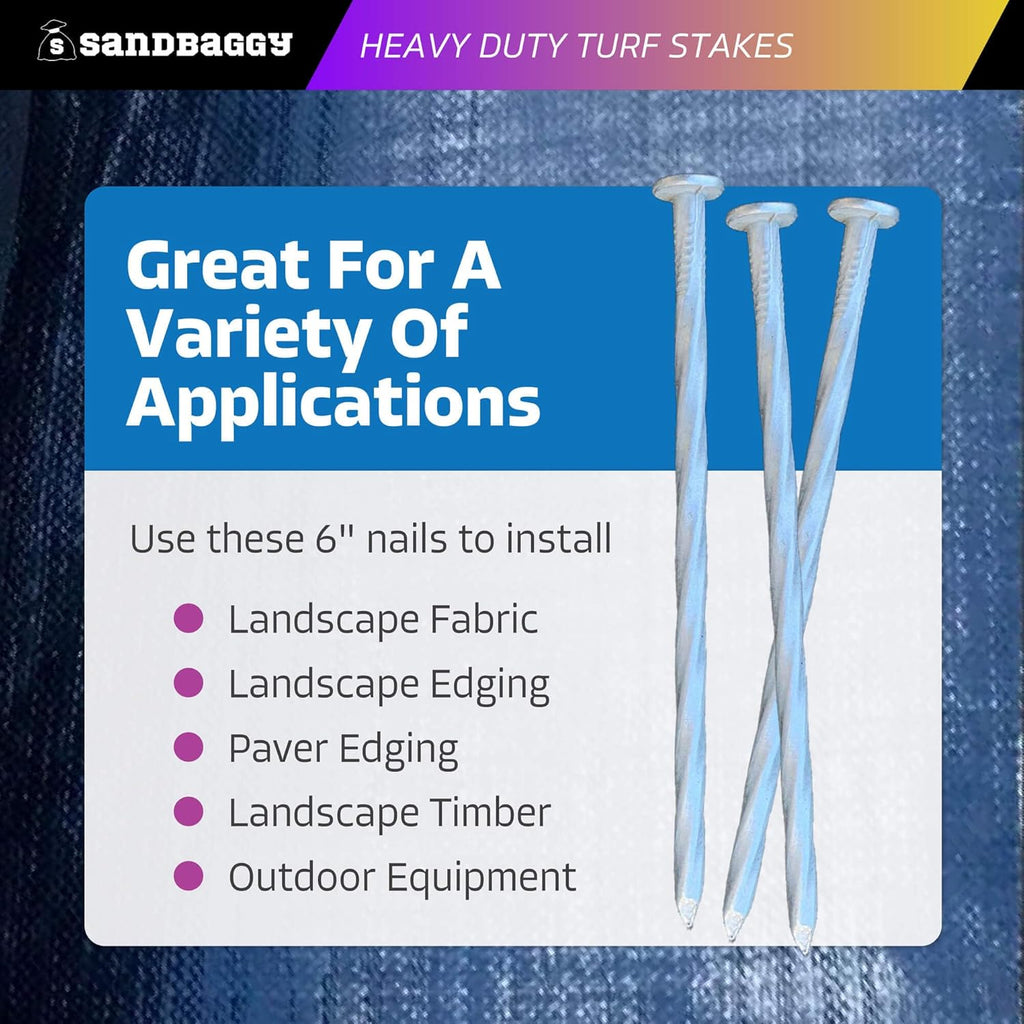 Sandbaggy 6" Heavy Duty Galvanized Artificial Turf Stakes - Spiral Landscape Nails - Ground Spikes/Pins - Synthetic Grass, Lawn, Edging, Weed Barrier Fabric, Garden (6 inch - Heavy Duty, 800, Count)