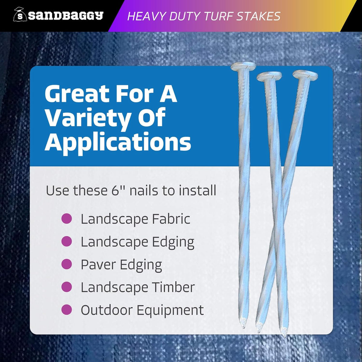 Sandbaggy 6" Heavy Duty Galvanized Artificial Turf Stakes - Spiral Landscape Nails - Ground Spikes/Pins - Synthetic Grass, Lawn, Edging, Weed Barrier Fabric, Garden (6 inch - Heavy Duty, 800, Count)