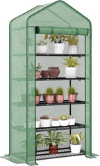 Outsunny 5 Tier Mini Greenhouse, 76" x 35.4" x 19.3" Small Portable Greenhouse with Reinforced PE Cover, Roll-Up Zippered Door, for Indoor Outdoor Garden Yard Backyard, Green
