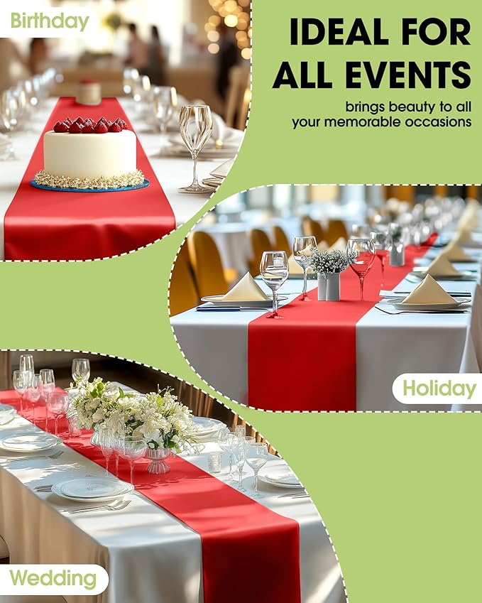 Pureegg Red Plastic Table Runners - 20 Pack, 14'' x 108'', Water Resistant & Disposable Centerpiece Decorations for Table Cloth, Wedding, Birthday, Holiday, Baby Shower, Party, Home Decor