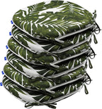SleepMan Outdoor 17"x16" Chair Cushions with Ties Set of 6, Water Resistant All Weather U-Shape Seat Pads for Patio Garden Furniture Indoor Fade Resistant Patio Cushions (Green Leaf)
