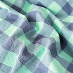 FACE TWO FACE Bedding Duvet Cover Set100% Washed Cotton Duvet Cover Linen Like Textured Breathable Durable Soft Comfy (King, Blue Green Grid)