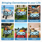 Yesker Foldable Wagon - 220lbs Collapsible Garden Carts with All Terrain Wheels for Outdoor Camping Sports Shopping Gardening - Heavy Duty Portable Utility Trolley (Blue)