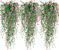 Artificial Hanging Flowers, 3 Pcs Fake Hanging Plants Artificial Vines for Outdoors, Fake Ivy Vine UV Resistant No Fade Faux Plants for Indoor Outside Garden Patio Yard Greenery Decoration (Pink)
