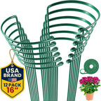 K-Brands 12 Pack Plant Support Stakes – Heavy-Duty Half Round Peony Support Ring and Cage for Indoor and Outdoor Plants – Peony, Tomato, Hydrangea, Rose 10" Wide x 16" High