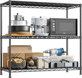 3- Shelf Metal Shelving Unit Adjustable Storage Shelves Heavy Duty Garage Shelving Steel Wire Shelving for Laundry Bathroom Kitchen Pantry Closet Garage Black, 35.6Wx14Dx36H