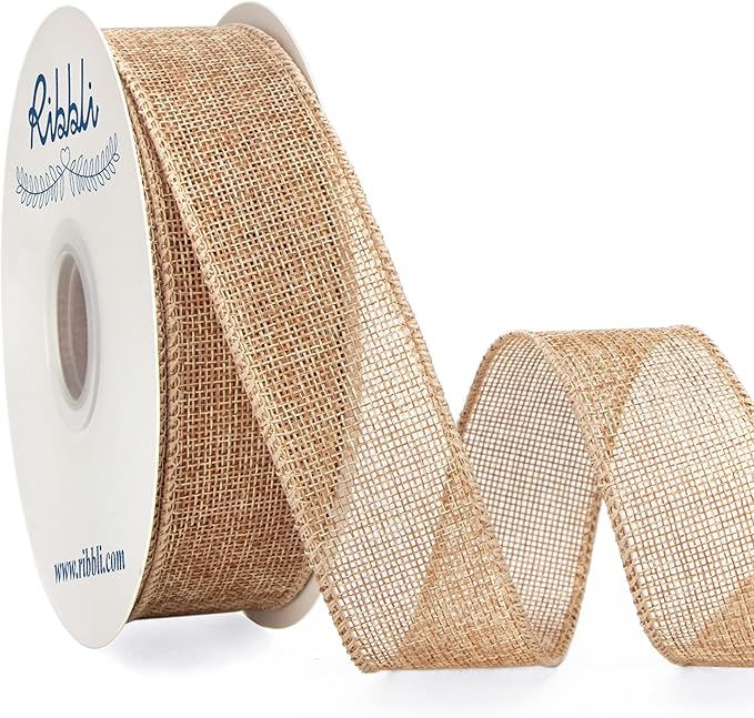 Ribbli Burlap Ribbon Continuous 20 Yard 1.5 Inch Natural Wired Ribbon for Wreaths,Big Bows,Tree Decoration,Outdoor Decoration