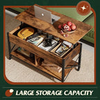 WLIVE Coffee Table, 41.3" Lift Top Coffee Table with 4 Wheels, Hidden Compartment, Storage Shelf and Lift Tabletop for Living Room, Reception Room, Rustic Brown