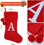 Personalized Christmas Stocking 19 Inch - Red Cable Knit with Monogram Embroidery & Pom Poms, Family Fireplace Hanger for Holiday Decor, Red Letter J
