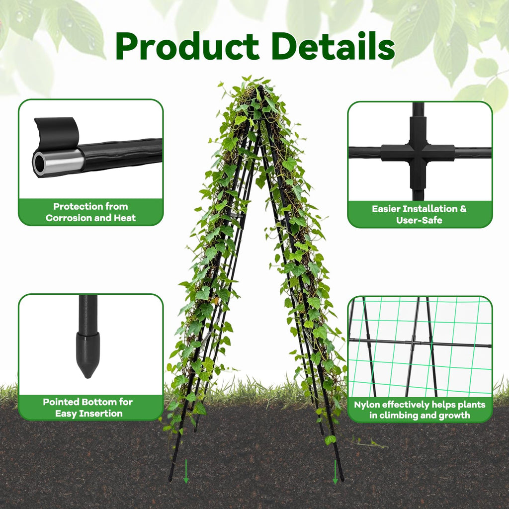 Trellume Cucumber Trellis - 49.4"*49.4" Metal Garden Trellis for Climbing Plants, Garden Trellis with Plastic-Coated Steel Pipe, A Frame Trellis for Cucumbers, Peas, Morning Glories(Black)