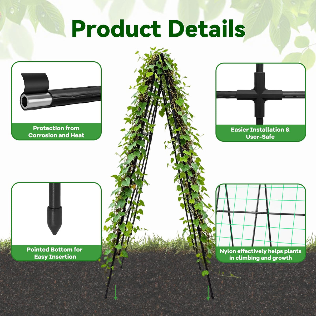 Trellume Cucumber Trellis - 49.4"*49.4" Metal Garden Trellis for Climbing Plants, Garden Trellis with Plastic-Coated Steel Pipe, A Frame Trellis for Cucumbers, Peas, Morning Glories(Black)