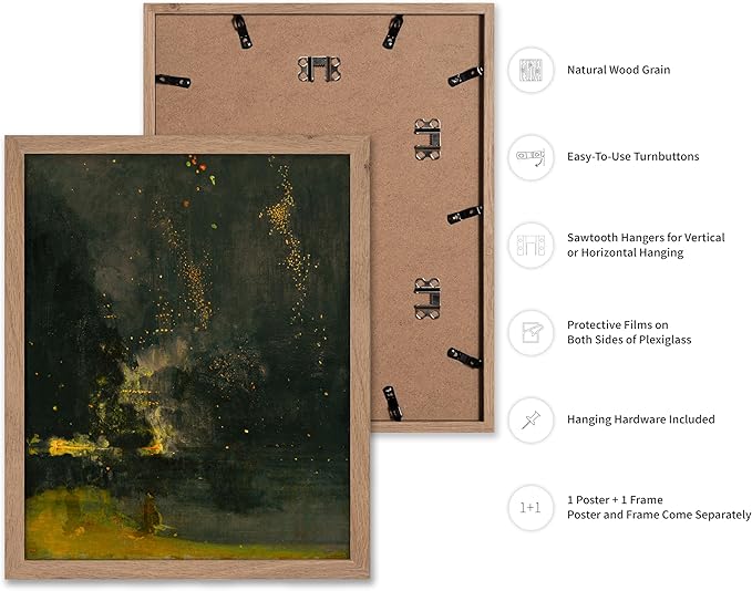 Poster Master Vintage Nocturne in Black and Gold Painting Poster - Retro The Falling Rocket Print - Abstract Art - Moody Art - Landscape Art - Office or Living Room Decor, 16x20 Beige Framed