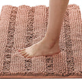 H.VERSAILTEX Bathroom Rugs Bath Rugs for Bathroom Non Slip Bath Mats Extra Thick Chenille Striped Rug 17" x 24" Absorbent Soft Shaggy Washable Dry Fast Bath Mats - Muted Clay