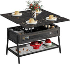 WLIVE Lift Top Coffee Table, 3 in 1 with Hidden Compartment, Multi-Function Coffee Table Converts to Dining Table for Living Room,Charcoal Black