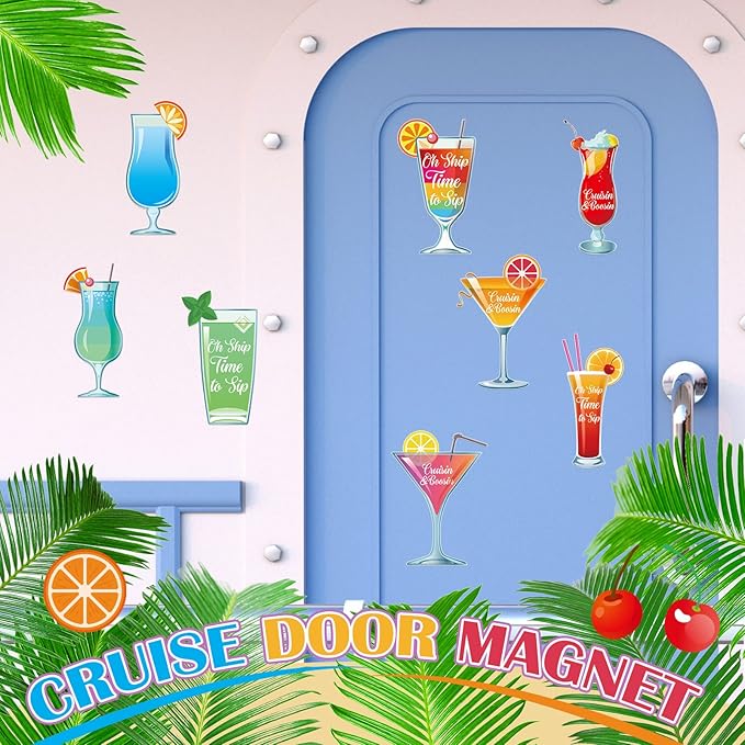 Xuhal 25 Pieces Tropical Drink Cruise Door Decorations Funny Magnetic Cruise Decorations Magnet Customized Door Cabin Decor for Carnival Birthday Essentials Accessories Magnet