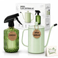 Amzgo 2 Pack Small Watering Can for Indoor Plants, 20 oz Metal Plant Watering Can with Long Spout for House Plants, 13.5 oz Glass Plant Mister Spray Bottle for Bonsai Garden Flowers Decorative