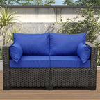 Rattaner Patio PE Wicker Sofa Outdoor Garden Love Seat Chair Couch Furniture Black Rattan with Blue Cushion