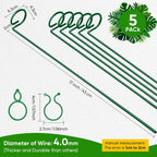HiGift 17 inch Plant Support Stakes, 4mm Thick Garden Single Stem Flower Support Stake Amaryllis Plant Cage Support Rings with 10 pcs Plant Clips for Tomato Orchid Lily Peony Rose Flower Stem-5 Pack