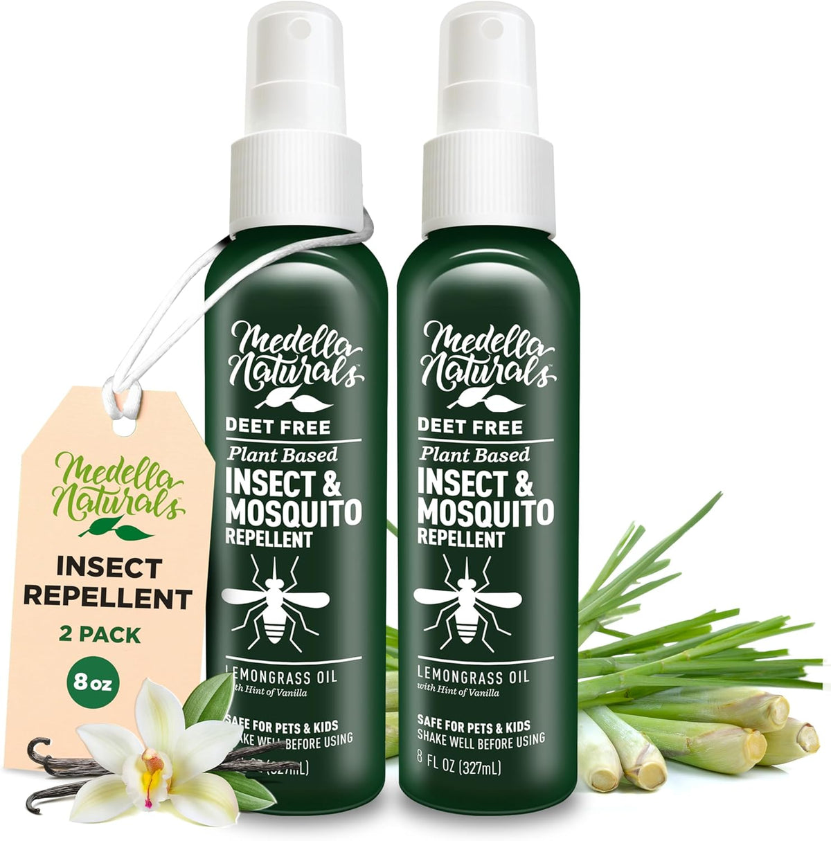 Deet-Free Insect & Mosquito Repellent Pack of 2 (8 oz) – Nice Smelling Insect Repellent with Lemongrass Oil Safe for Pets and Kids – Bug Spray for Mosquitoes, Gnats, Black Flies, and No-See-ums