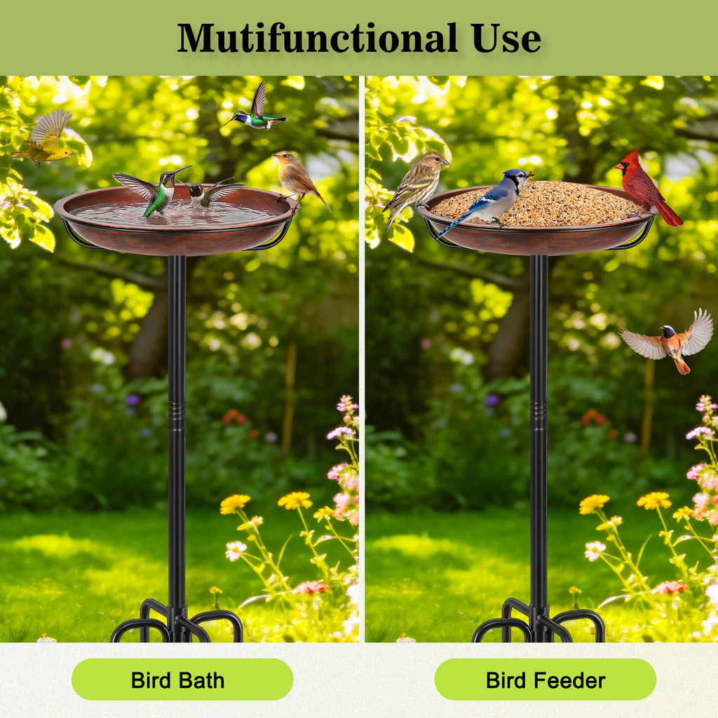 Gtongoko 10" Dia Bowl Small Metal Bird Bath for Outside Heavy Duty, 29" Height Bird Feeder Birdbaths for Outdoors, Garden Bird Bath Bowl with 5-prongs Base