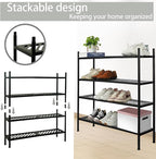 Shoe Rack - Metal Shoe Organizer 2 Tier Shoes Shelf Storage, 35 Inches Stackable Long Show Stand Holder for Closet, Entryway, Garage, Floor, Door Entrance, Black