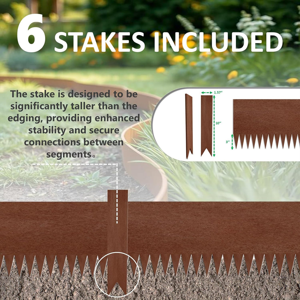 STIRLINGEAR Cor-Ten Steel Landscape Edging, 6-Pack (20 ft Total) – 8" Rustic Metal Garden Border