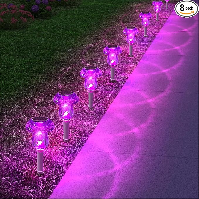 Solar Lights Outdoor, 8 Pack Mushroom Lights Outside Waterproof, Solar Powered LED Lighting for Garden, Yard, Landscape, Path, Pathway, Lawn, Walkway, Driveway, Backyard Halloween Decor (Purple)