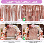 Crosize 2 Pack 3.3 x 9.9 ft Rose Gold Foil Fringe Backdrop Curtain, Streamer Backdrop Curtains, Streamers Birthday Party Decorations, Tinsel Curtain for Parties, Photo Booth Backdrops, Party Décor