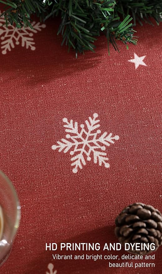 ISAENNE Designer Christmas Red Small Round Tablecloth,Linen Table Cloth with Snowflakes Pattern,Wrinkle Resistant Decor Tablecloths for Dining Kitchen Thanksgiving Christmas,Diameter 55"-Carol C