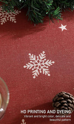 ISAENNE Designer Christmas Red Small Round Tablecloth,Linen Table Cloth with Snowflakes Pattern,Wrinkle Resistant Decor Tablecloths for Dining Kitchen Thanksgiving Christmas,Diameter 55"-Carol C